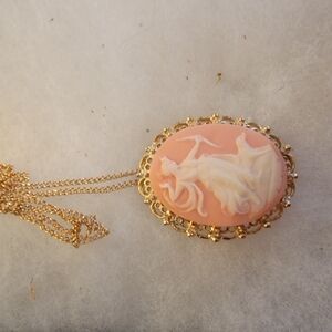 Elegant Gold and Pink Cameo Necklace